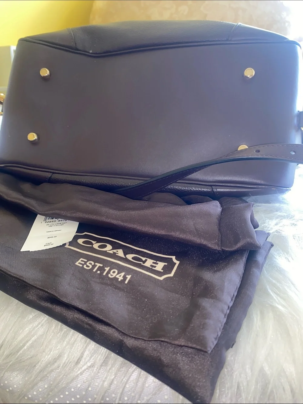 Coach Purple Pebbled Leather Lane Satchel Bag with Gold Logo